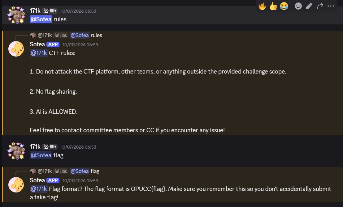 Sofea Discord security challenge bot screenshot, image 2 of 4